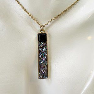 Necklace Pendant Crushed Gemstones Vintage 28" Gold Tone Purple Blue OK 1984